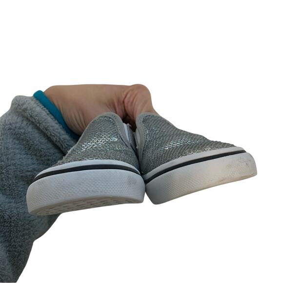 Vans Silver Sequin Velcro Slip Ons - Picture 8 of 10